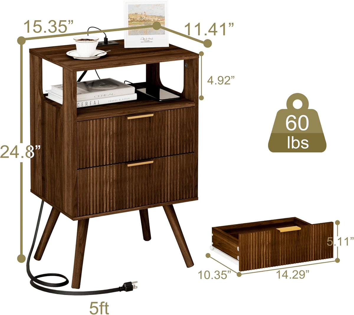 Modern Nightstand with Open Wood Shelf