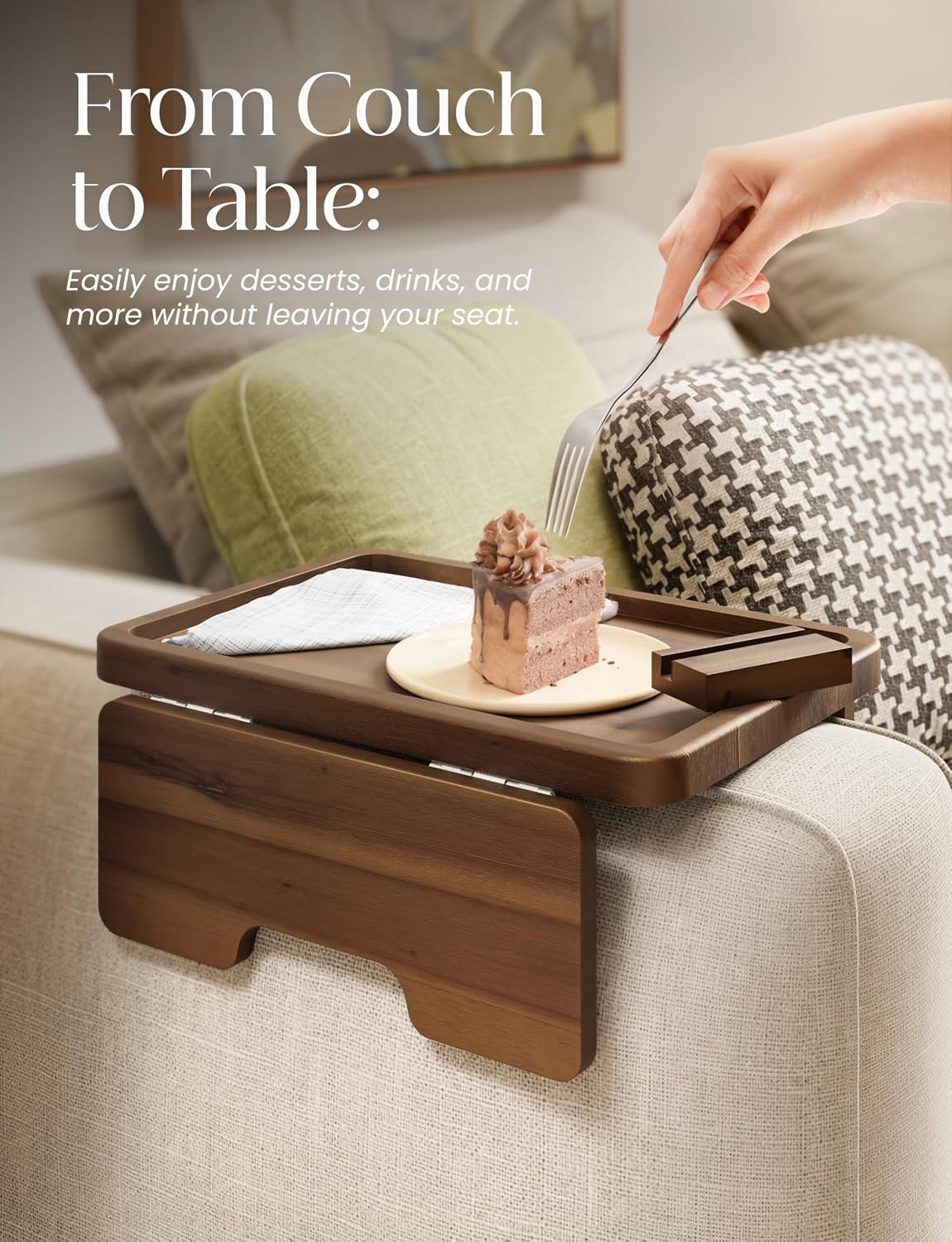 HOLANA Acacia Couch Armrest Table Close-Up