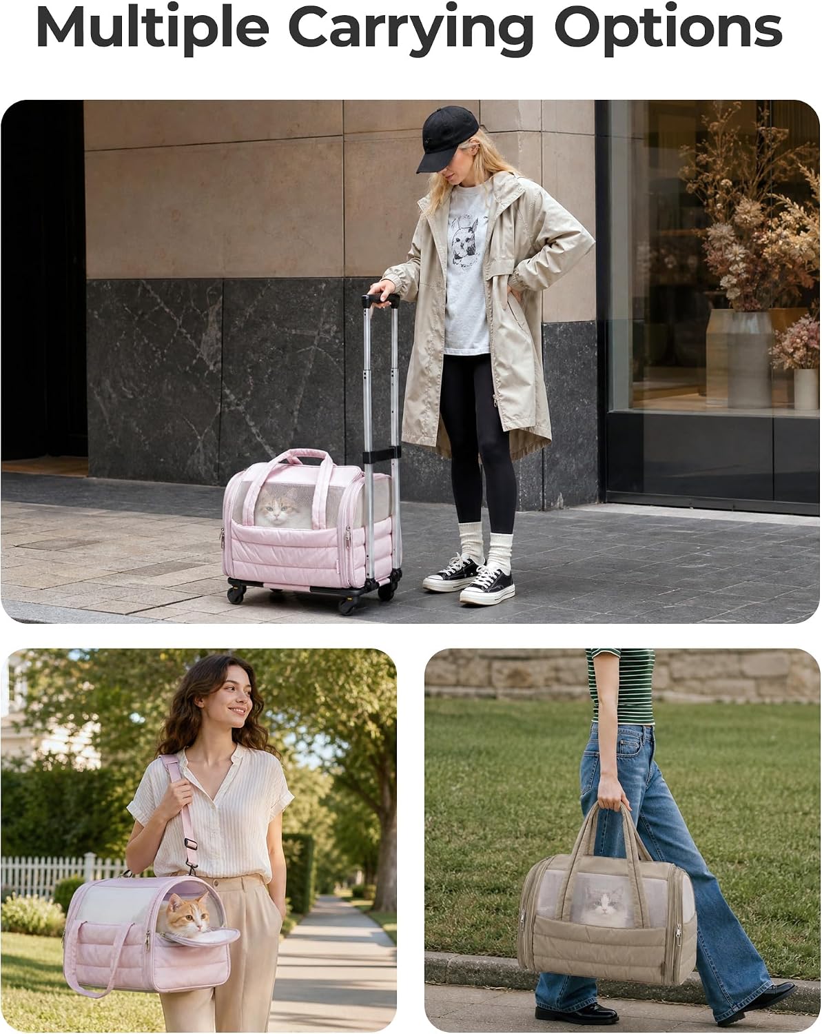BAGSMART Rolling Cat Carrier in Pink
