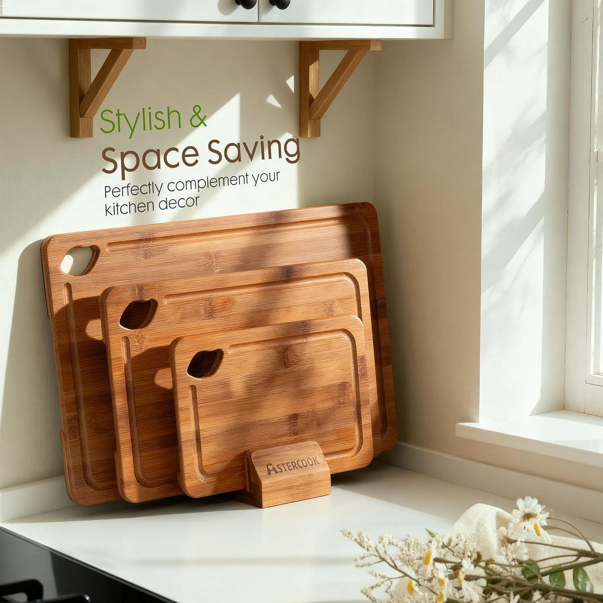 Astercook Bamboo Cutting Boards and Stand