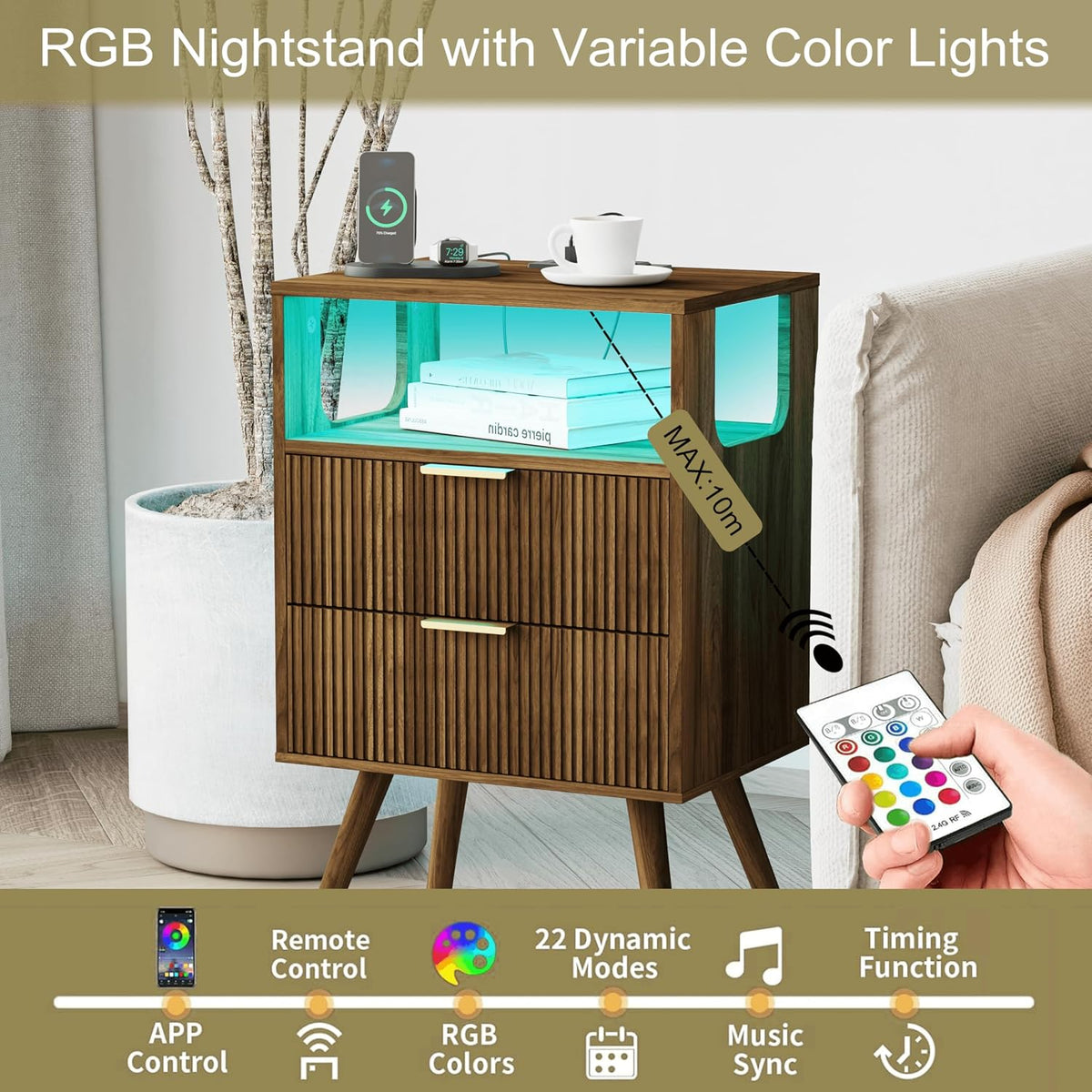 JOONEE Nightstand LED Light Feature